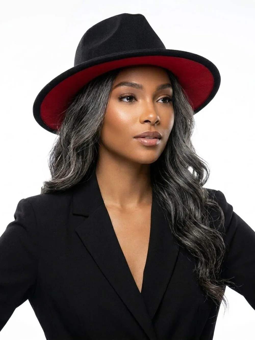 Unbranded Red Bottom Fedora Black Wool Felt Wide Brim Hat